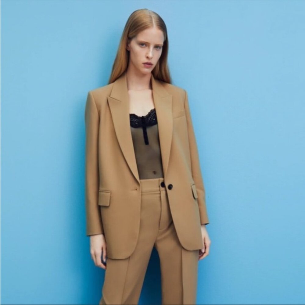 Zara Oversized Blazer With Pockets Taupe